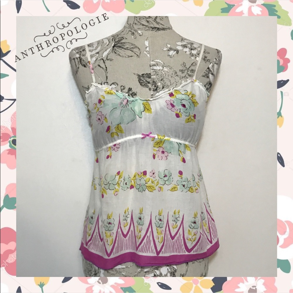 ~Anthropologie by Eloise Floral Beautiful Babydoll Ruffled Tank Top Camisole~